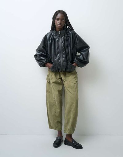Asos Design Tailored Faux Leather Track Jacket In Black