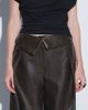 ASOS DESIGN ASOS DESIGN Tailored faux leather wide leg fold over waist pants in khaki-Green - 4