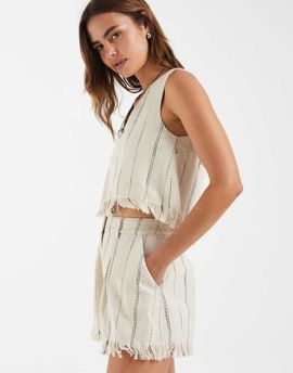 ASOS DESIGN ASOS DESIGN Tailored fringe hem shorts in natural striped print-Multi