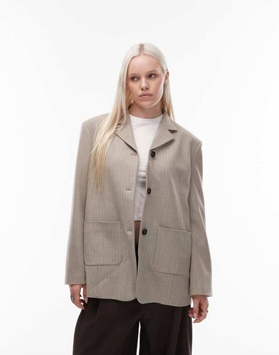 ASOS DESIGN ASOS DESIGN tailored high break point oversized jacket in brown herringbone