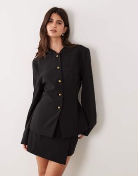 ASOS DESIGN ASOS DESIGN Tailored high neck blazer with gold buttons in black