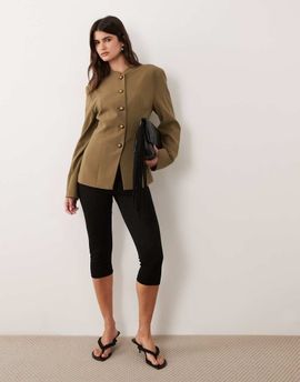 ASOS DESIGN ASOS DESIGN Tailored high neck blazer with gold buttons in khaki-Green