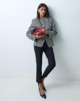 ASOS DESIGN ASOS DESIGN tailored high neck blazer with silver buttons in mono check-MULTI