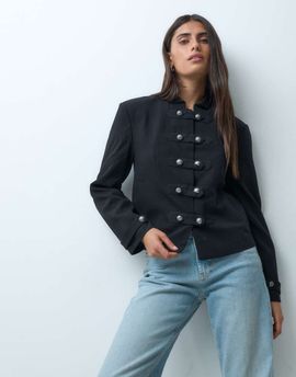 ASOS DESIGN ASOS DESIGN Tailored high neck jacket with drummer boy buttons in black
