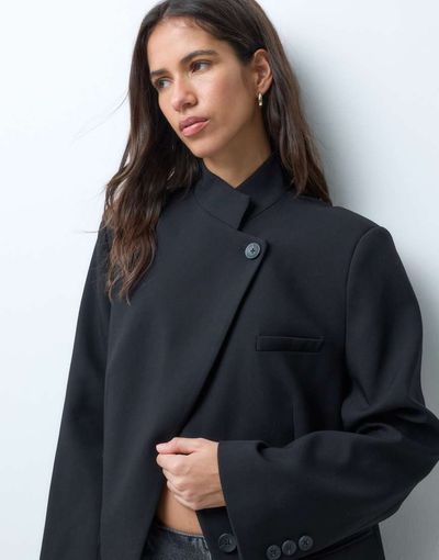 ASOS DESIGN ASOS DESIGN Tailored high neck wrap front blazer in black