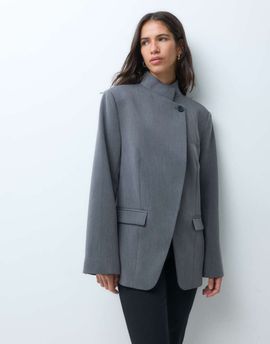 ASOS DESIGN ASOS DESIGN Tailored high neck wrap front blazer in charcoal-Gray