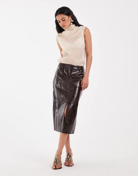 ASOS DESIGN ASOS DESIGN tailored leather look midi pencil skirt in conker crackle-Brown