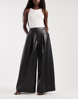 ASOS DESIGN ASOS DESIGN Tailored leather look super wide pants in black crackle