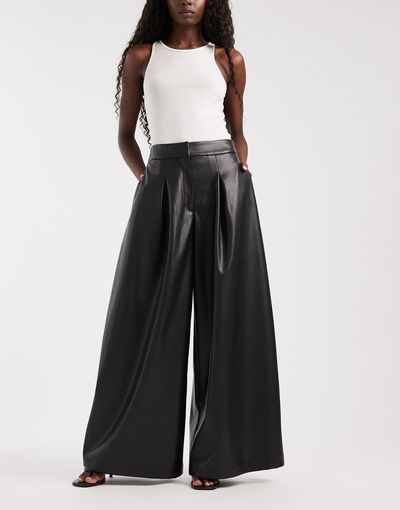 ASOS DESIGN ASOS DESIGN Tailored leather look super wide pants in black crackle