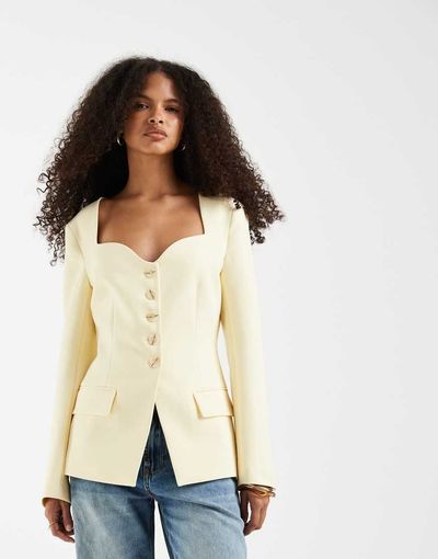ASOS DESIGN ASOS DESIGN tailored linen button up vest in chocolate-Yellow