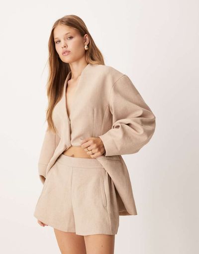 ASOS DESIGN ASOS DESIGN tailored linen look shorts in brown - part of a set