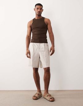 ASOS DESIGN ASOS DESIGN tailored linen rich bermuda shorts in stone-Neutral