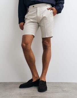 ASOS DESIGN ASOS DESIGN tailored linen rich slim shorts in stone with side adjuster detail-Neutral