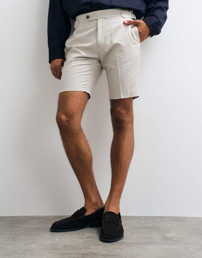 ASOS DESIGN ASOS DESIGN tailored linen rich slim shorts in stone with side adjuster detail-Neutral