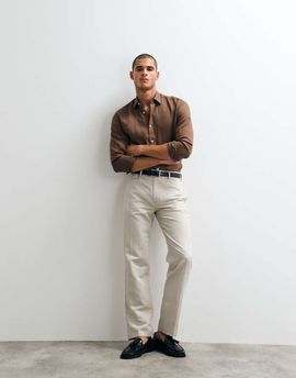 ASOS DESIGN ASOS DESIGN tailored linen rich straight leg pants in stone-Neutral