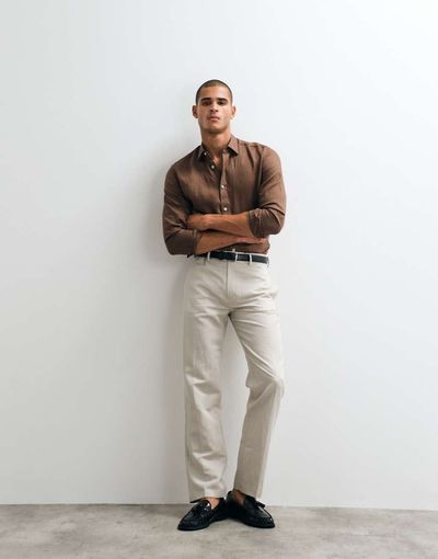 ASOS DESIGN ASOS DESIGN tailored linen rich straight leg pants in stone-Neutral