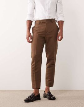 ASOS DESIGN ASOS DESIGN tailored linen rich tapered pants in dark brown