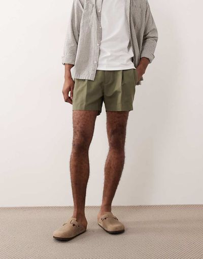 ASOS DESIGN ASOS DESIGN tailored linen rich wide shorts in olive green