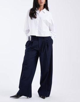 ASOS DESIGN ASOS DESIGN tailored low rise wide leg pants with asymmetric waistband in navy