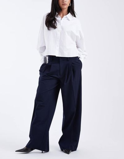 ASOS DESIGN ASOS DESIGN tailored low rise wide leg pants with asymmetric waistband in navy