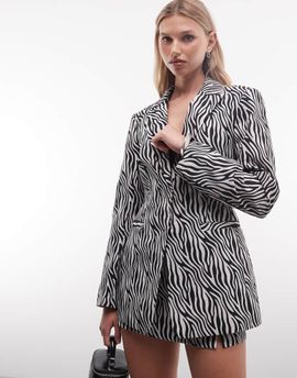 ASOS DESIGN ASOS DESIGN Tailored molded hip blazer in zebra print-Multi