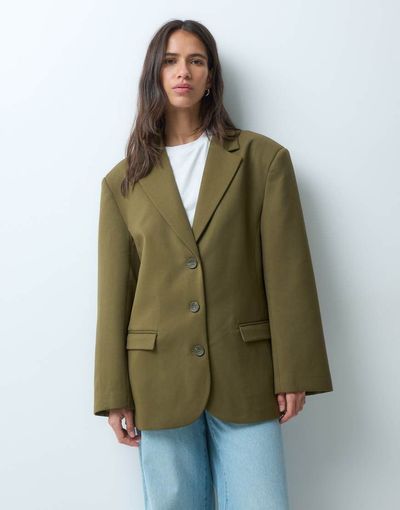 ASOS DESIGN ASOS DESIGN Tailored oversized strong shoulder blazer in olive-Green