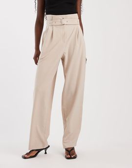 ASOS DESIGN ASOS DESIGN tailored paper bag waist pirate peg pants in sand-Neutral