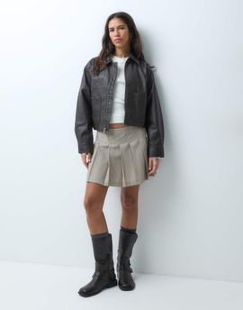ASOS DESIGN ASOS DESIGN Tailored pleated mini skirt in sand heather-NEUTRAL