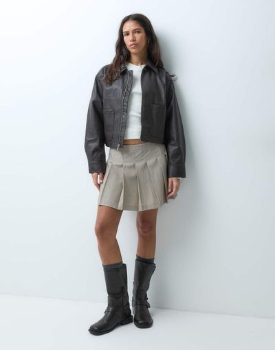 ASOS DESIGN ASOS DESIGN Tailored pleated mini skirt in sand heather-NEUTRAL