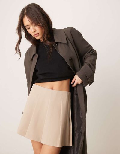 ASOS DESIGN ASOS DESIGN tailored pleated mini skirt in stone-Neutral