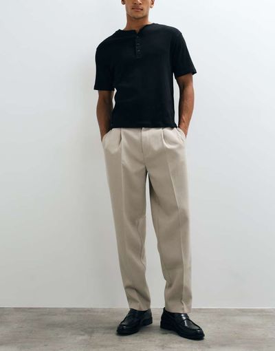ASOS DESIGN ASOS DESIGN tailored pleated oversized tapered pants in stone microtexture-Neutral