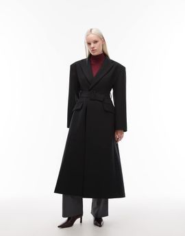 ASOS DESIGN ASOS DESIGN tailored power shoulders belted overcoat in black