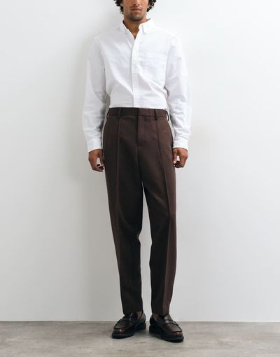 ASOS DESIGN ASOS DESIGN tailored relaxed tapered pants in brown with pintuck