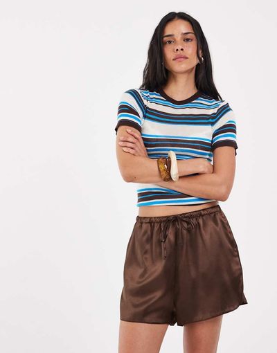 ASOS DESIGN ASOS DESIGN Tailored runner shorts in satin in brown