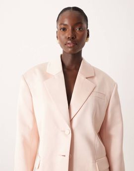 ASOS DESIGN ASOS DESIGN tailored satin oversized power shoulders blazer in baby pink - part of a set