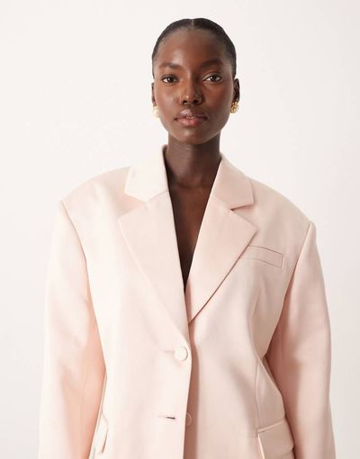 ASOS DESIGN ASOS DESIGN tailored satin oversized power shoulders blazer in baby pink - part of a set