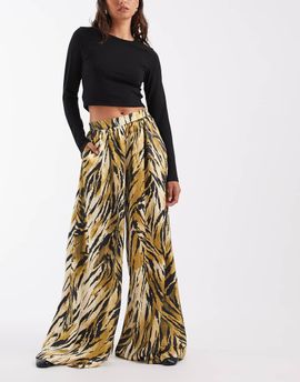 ASOS DESIGN ASOS DESIGN Tailored satin palazzo trouser in tiger print-MULTI