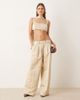 ASOS DESIGN ASOS DESIGN tailored satin pleated detailing wide leg pants in oyster-Neutral - 1
