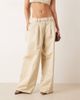 ASOS DESIGN ASOS DESIGN tailored satin pleated detailing wide leg pants in oyster-Neutral - 2