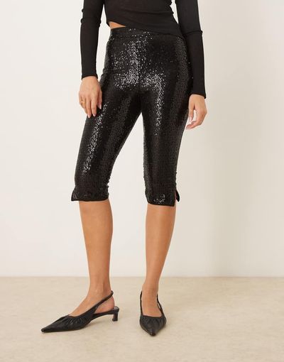 ASOS DESIGN ASOS DESIGN tailored sequined capri pants in black
