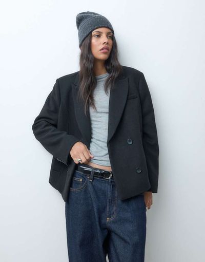 ASOS DESIGN ASOS DESIGN tailored shoulder cropped formal coat with wool in black