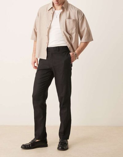 ASOS DESIGN ASOS DESIGN tailored slim fit linen blend pants in black