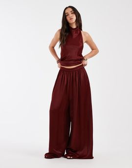 ASOS DESIGN ASOS DESIGN Tailored soft satin elastic waistband palazzo pants in brick red