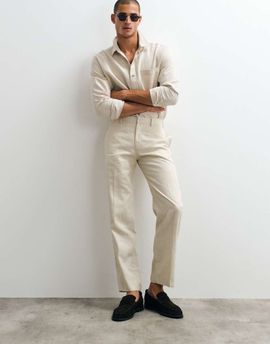 ASOS DESIGN ASOS DESIGN tailored straight leg pants in beige linen rich fabric-Neutral