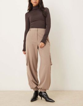 ASOS DESIGN ASOS DESIGN tailored straight leg pants with cuffs and utility pocket details in taupe-Brown