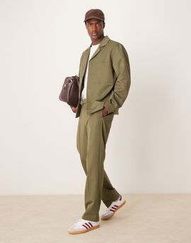 ASOS DESIGN ASOS DESIGN tailored straight pants in dark green with elastic waist - part of a set