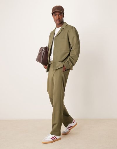 ASOS DESIGN ASOS DESIGN tailored straight pants in dark green with elastic waist - part of a set