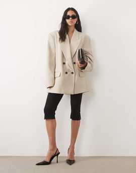 ASOS DESIGN ASOS DESIGN tailored strong shoulder double breasted blazer in sand heather-Brown
