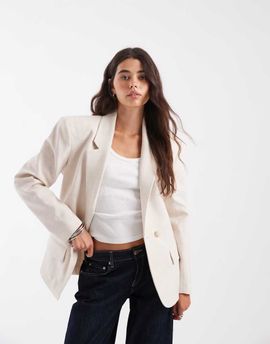 ASOS DESIGN ASOS DESIGN Tailored strong shoulder nipped waist blazer in taupe heather-Neutral