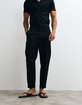 ASOS DESIGN ASOS DESIGN tailored tapered pants in black with elastic waist and rolled cuffs